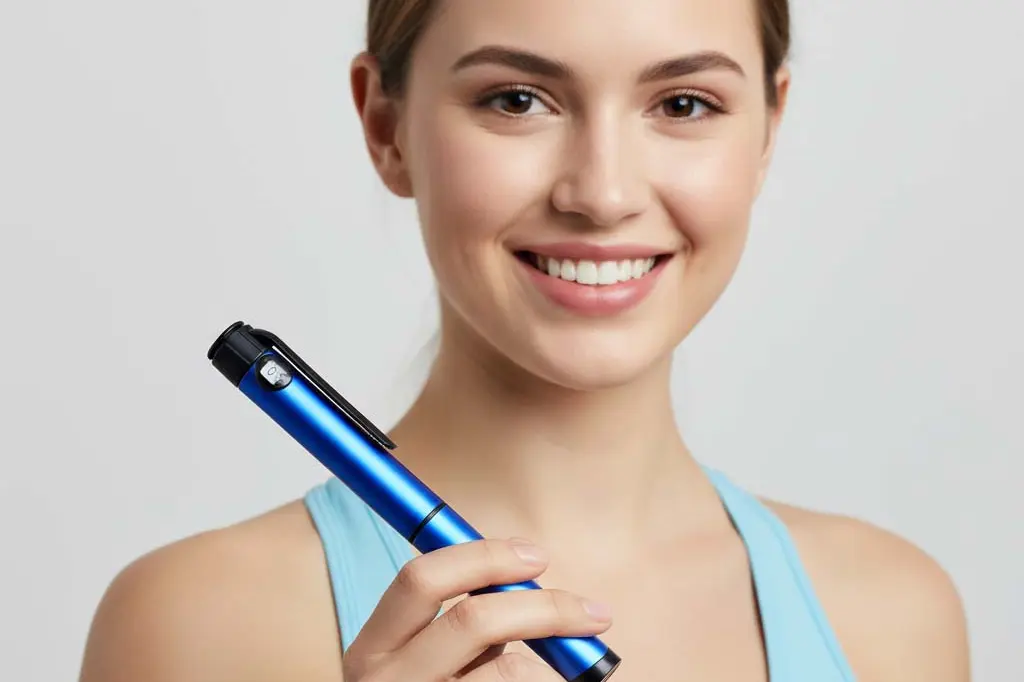 Patient holding a diabetes injection pen for therapy delivery