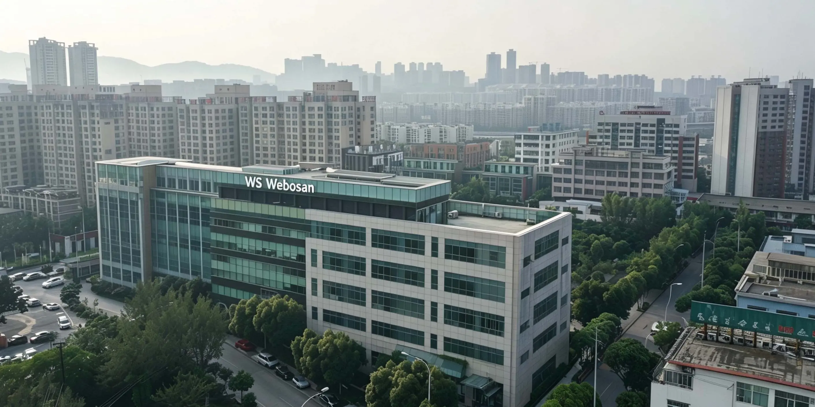 webosan office and factory building aerial view