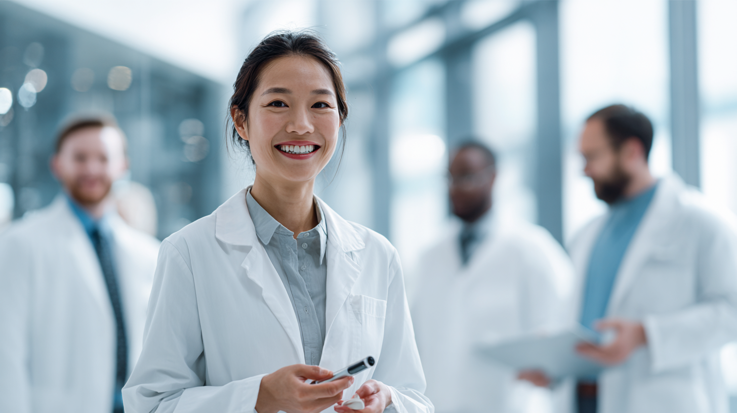 Female engineer analyzing injection pen insertion force curve data to reduce patient pain - quality control documentation
